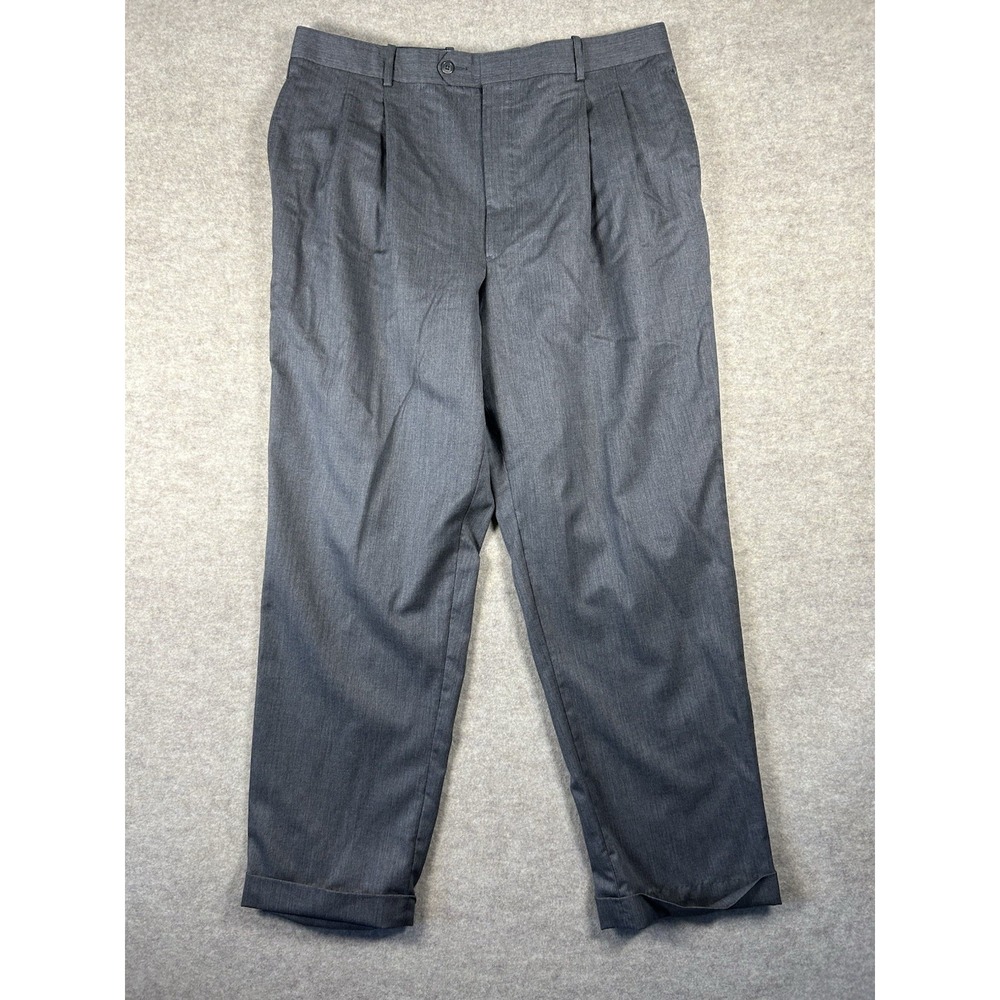Tom James 38L Gray Pleated Cuffed 100% Wool Mens Dress Pants